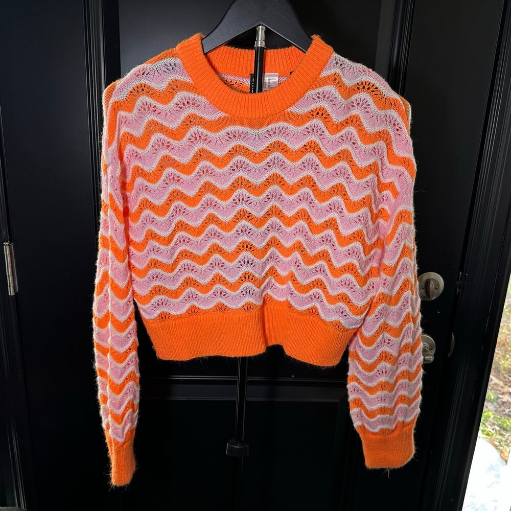 H&M Divided Orange Jacquard Sweater Relaxed Fit Womens Size XS